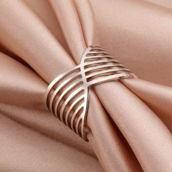 Stainless Steel Geometric Wire Pattern Open Ring - Picture 6 of 10